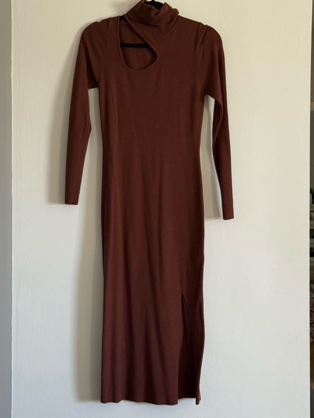 NWT Forever 21 Brown Long Sleeve Cutout Turtleneck Midi Sweater Dress